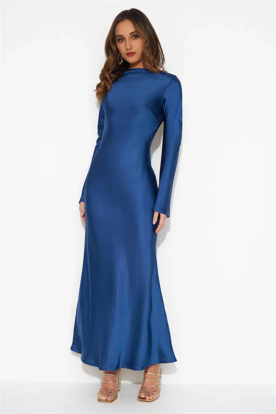 Royal Wedding Satin Maxi Dress Blue