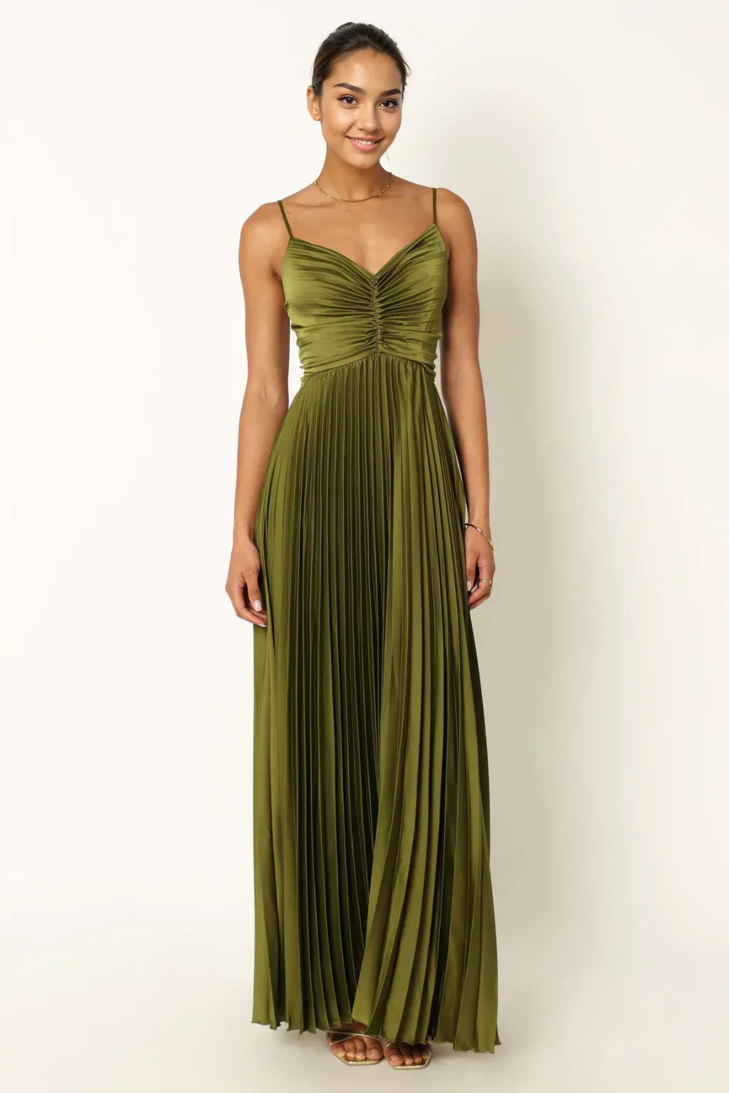 Naira Pleated Maxi Dress - Palm Green