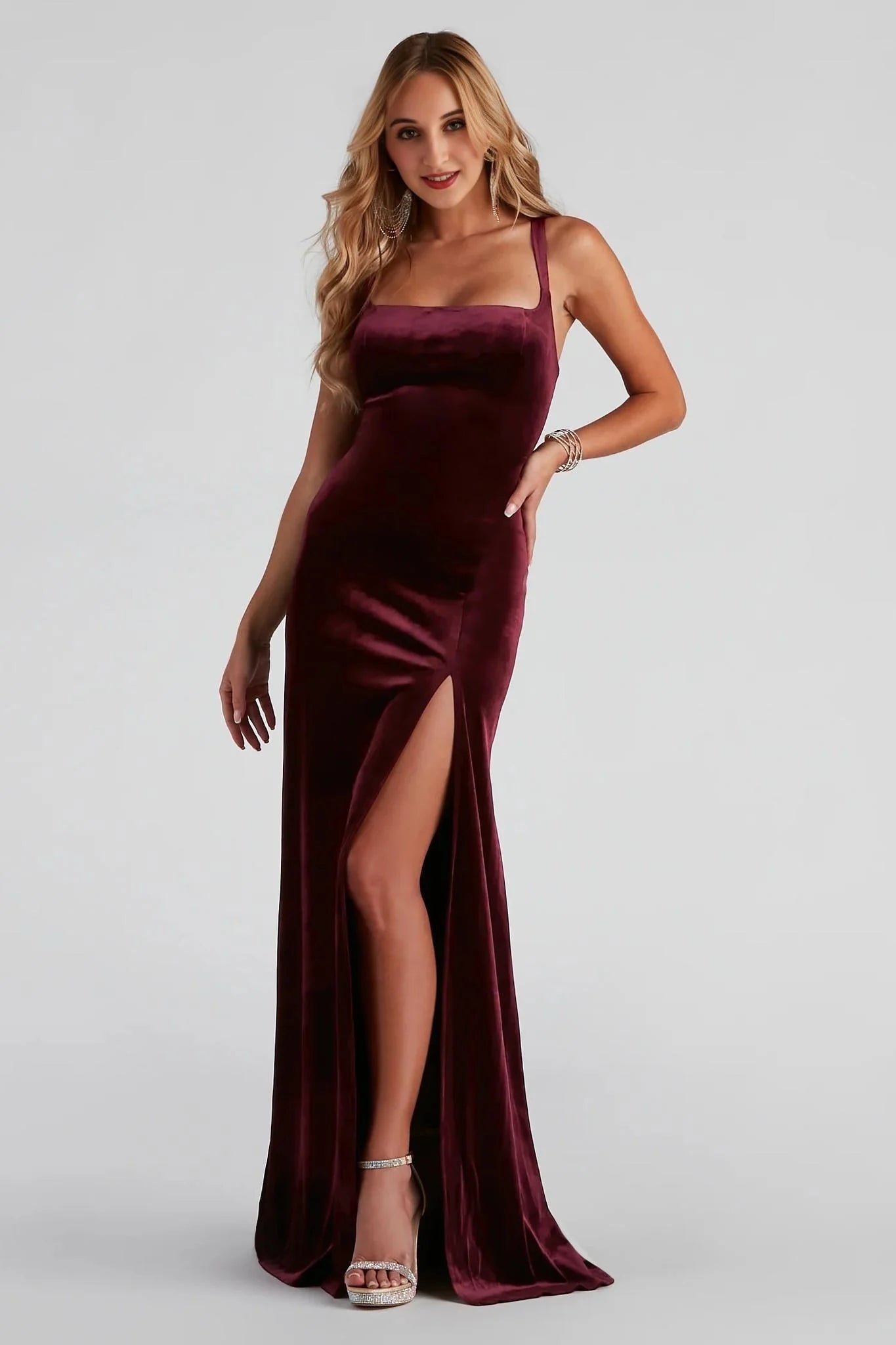 Christina Lace-Up Back Velvet Dress