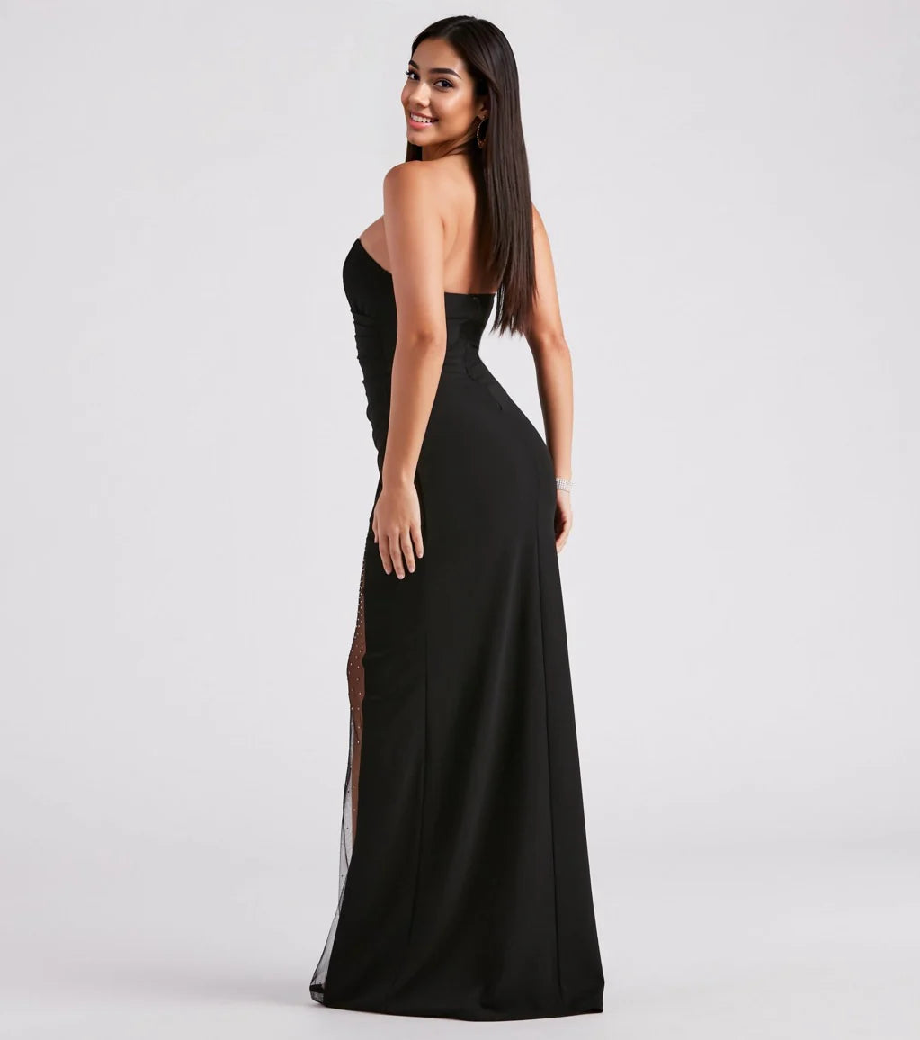 Emerson High Slit Rhinestone Mesh Formal Dress