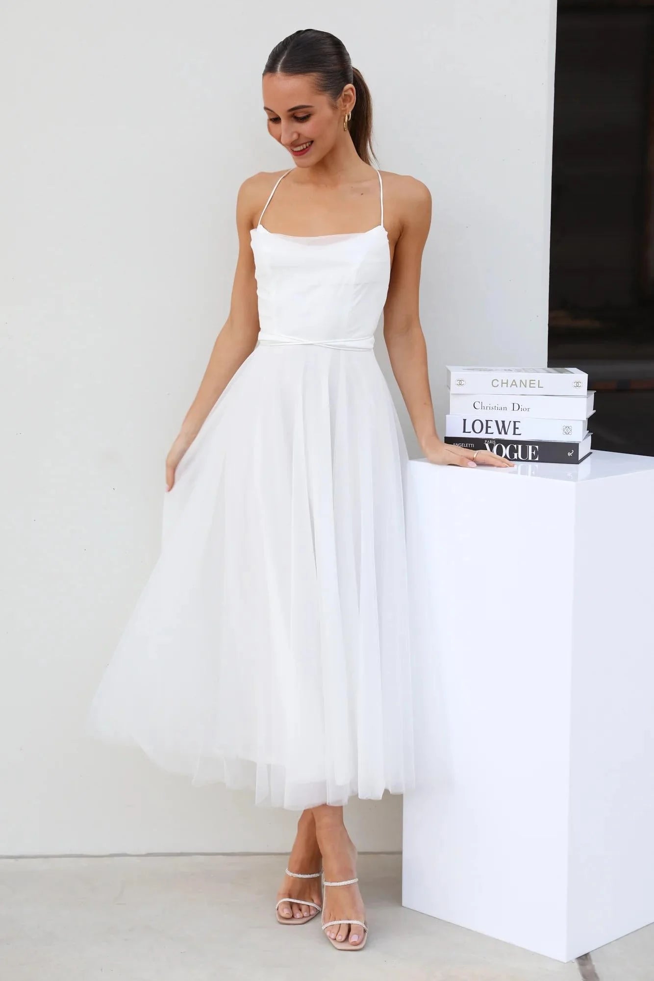 Signal My Way Tulle Midi Dress White