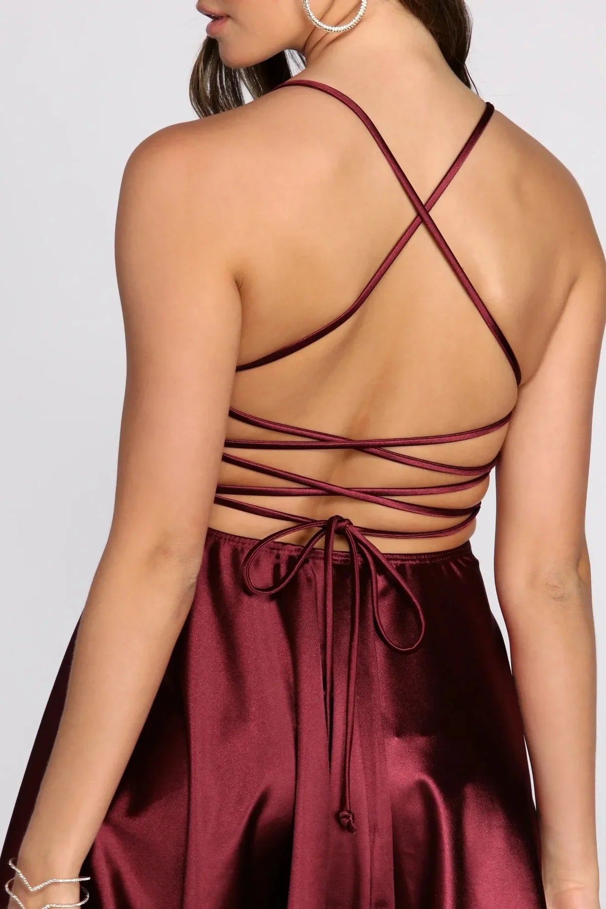 Stylish Satin Skater Dress Burgundy