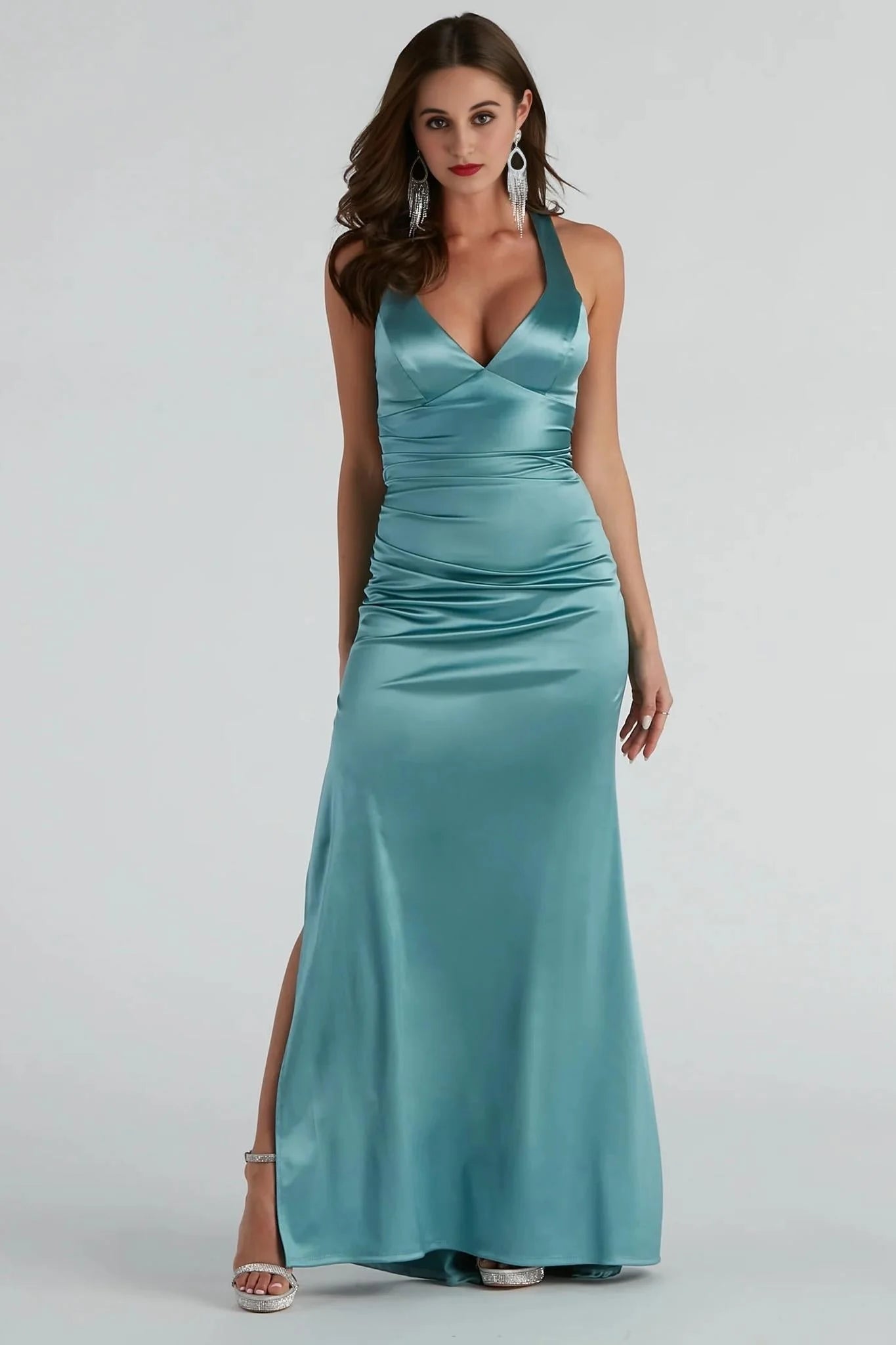 Sam Formal Satin Open Back Dress