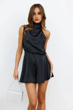 On A Drive Satin Romper Black