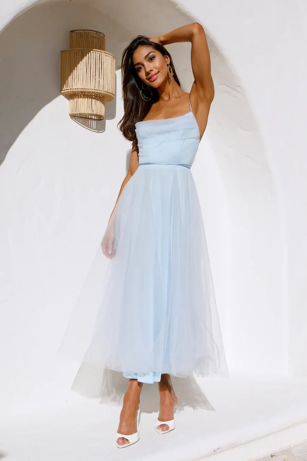 Signal My Way Tulle Midi Dress Blue