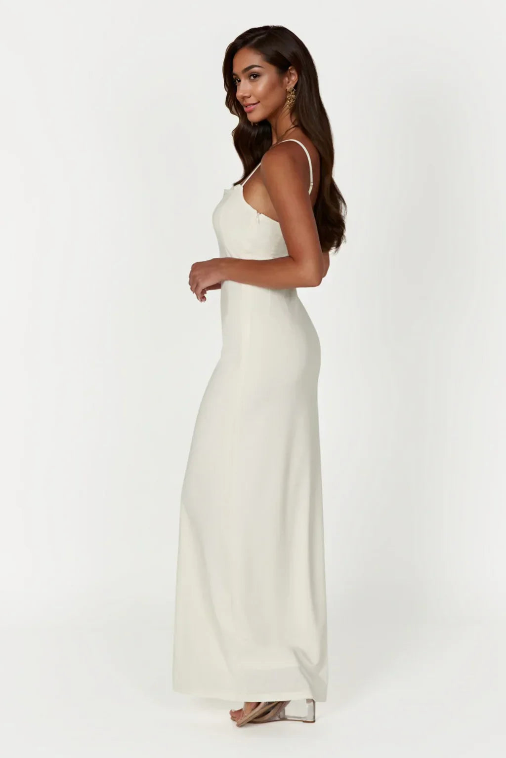 Lace Trim Maxi Dress - Bone