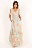 Tiered Maxi Dress - Blue Floral