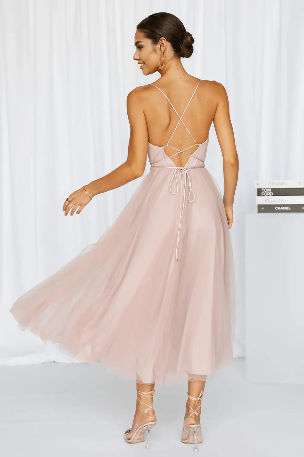 Signal My Way Tulle Midi Dress Rose