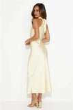 Crystal Glass Satin Maxi Dress Yellow