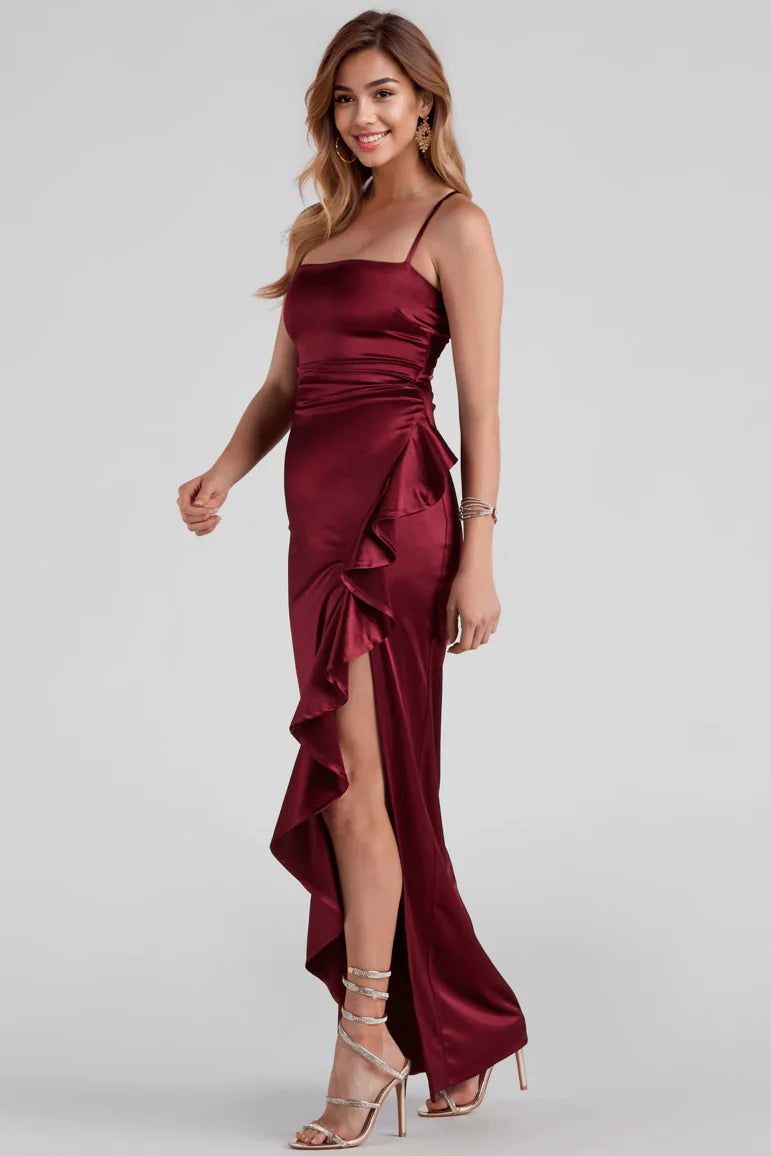 Formal High Slit Satin Dress