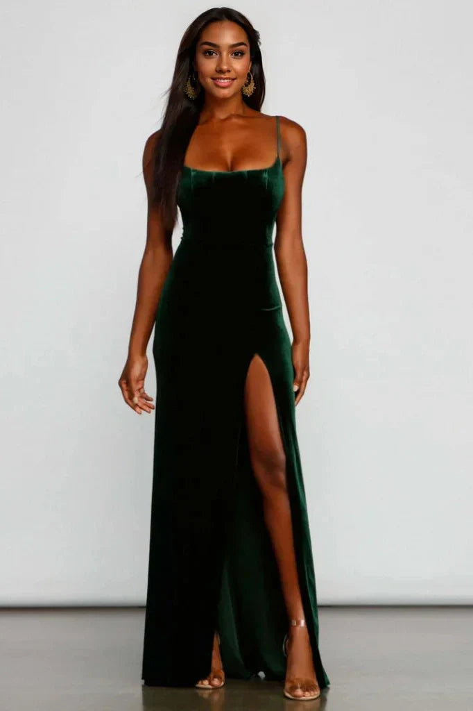 Formal High Slit Velvet Dress