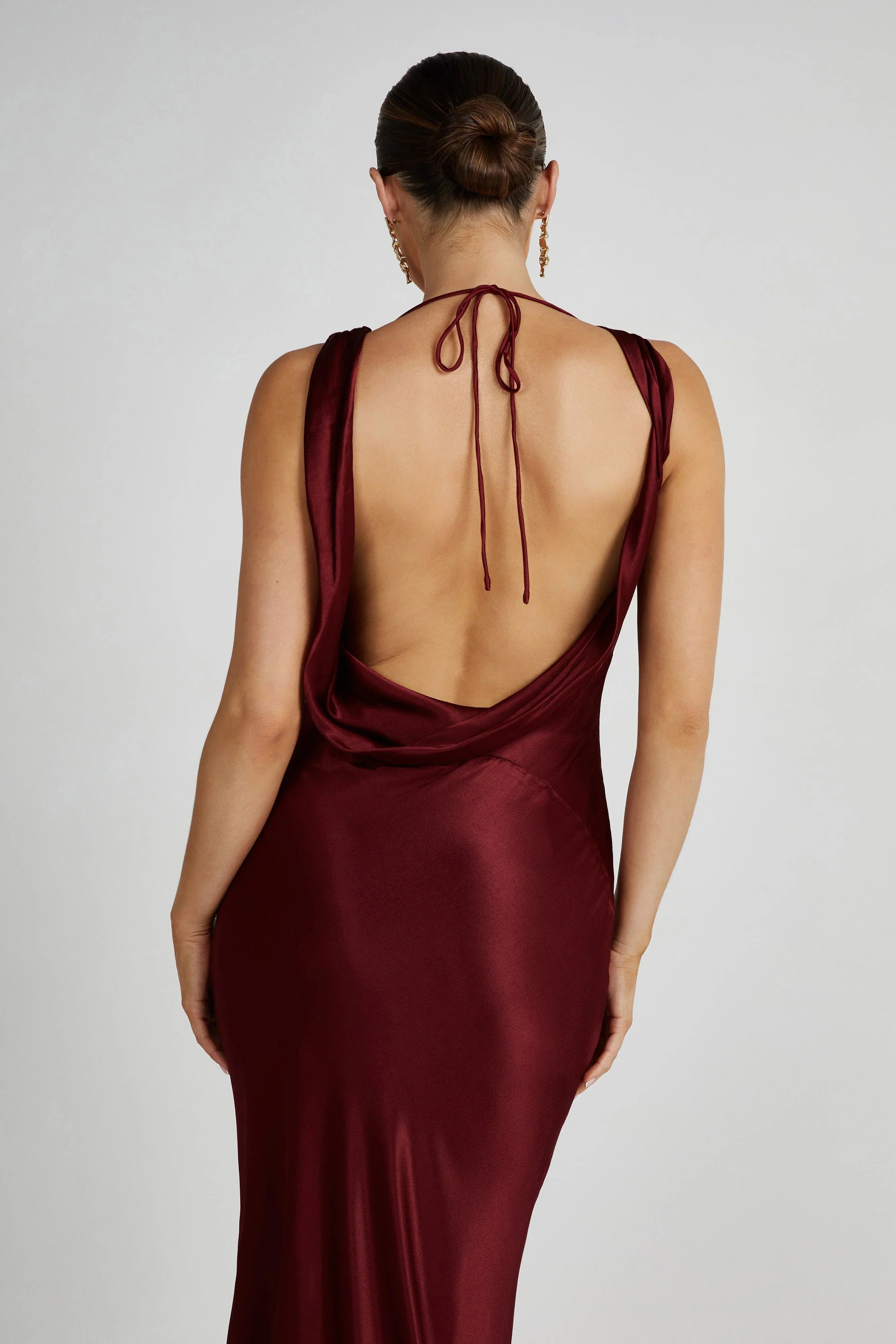 Angelique Satin Cowl Back Maxi Dress - Berry