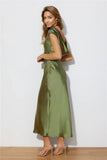 Faithful Nights Satin Midi Dress Olive