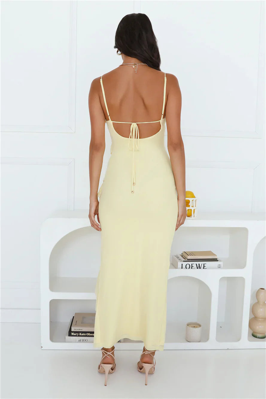 Flaunt It Girl Frill Mesh Maxi Dress Yellow