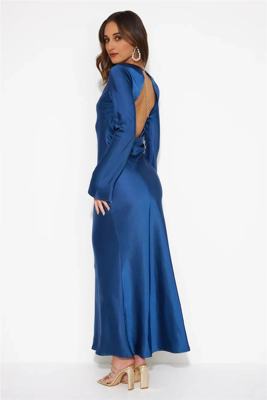 Royal Wedding Satin Maxi Dress Blue