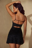 Embellished A-Line Mini Dress in Black