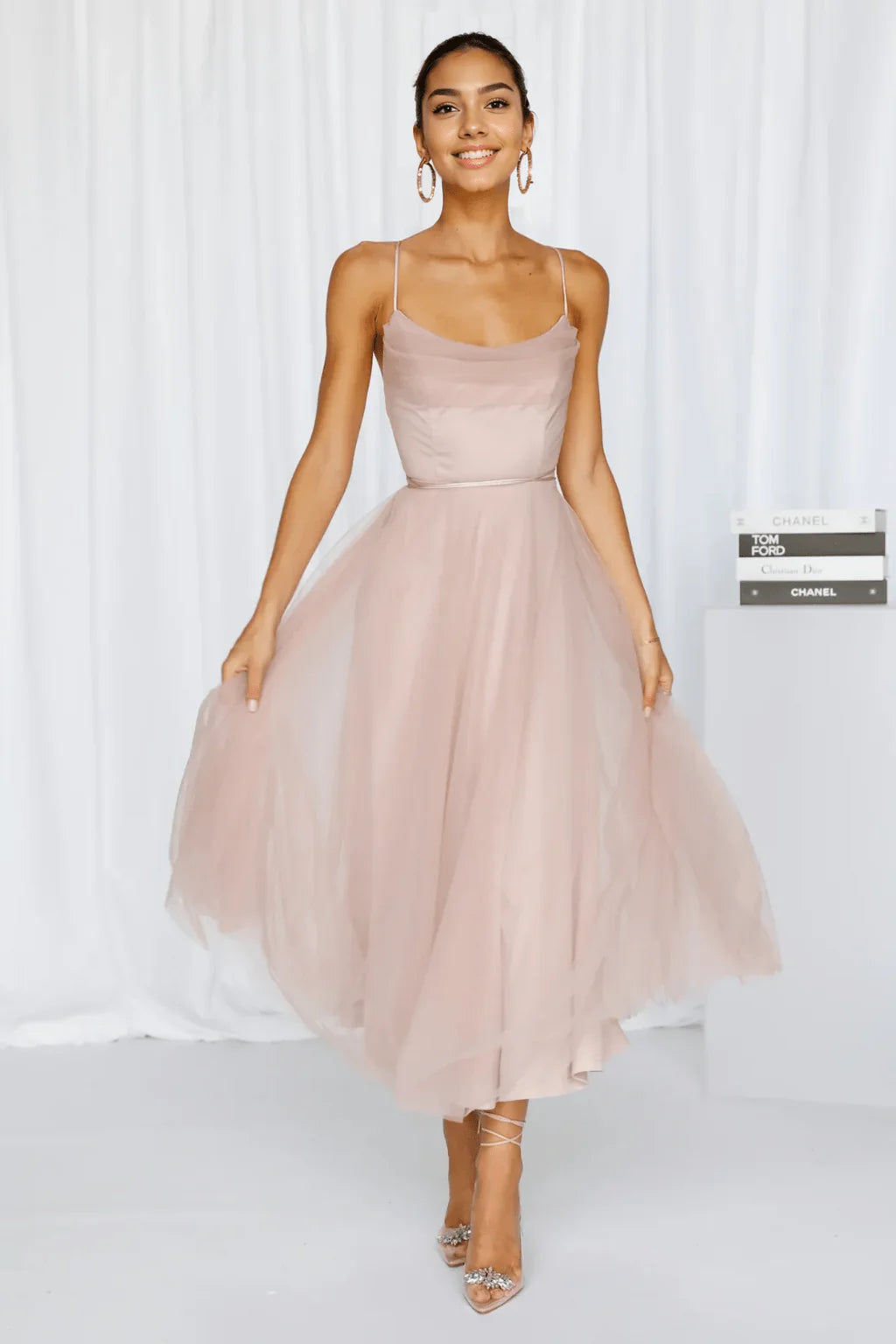 Signal My Way Tulle Midi Dress Rose