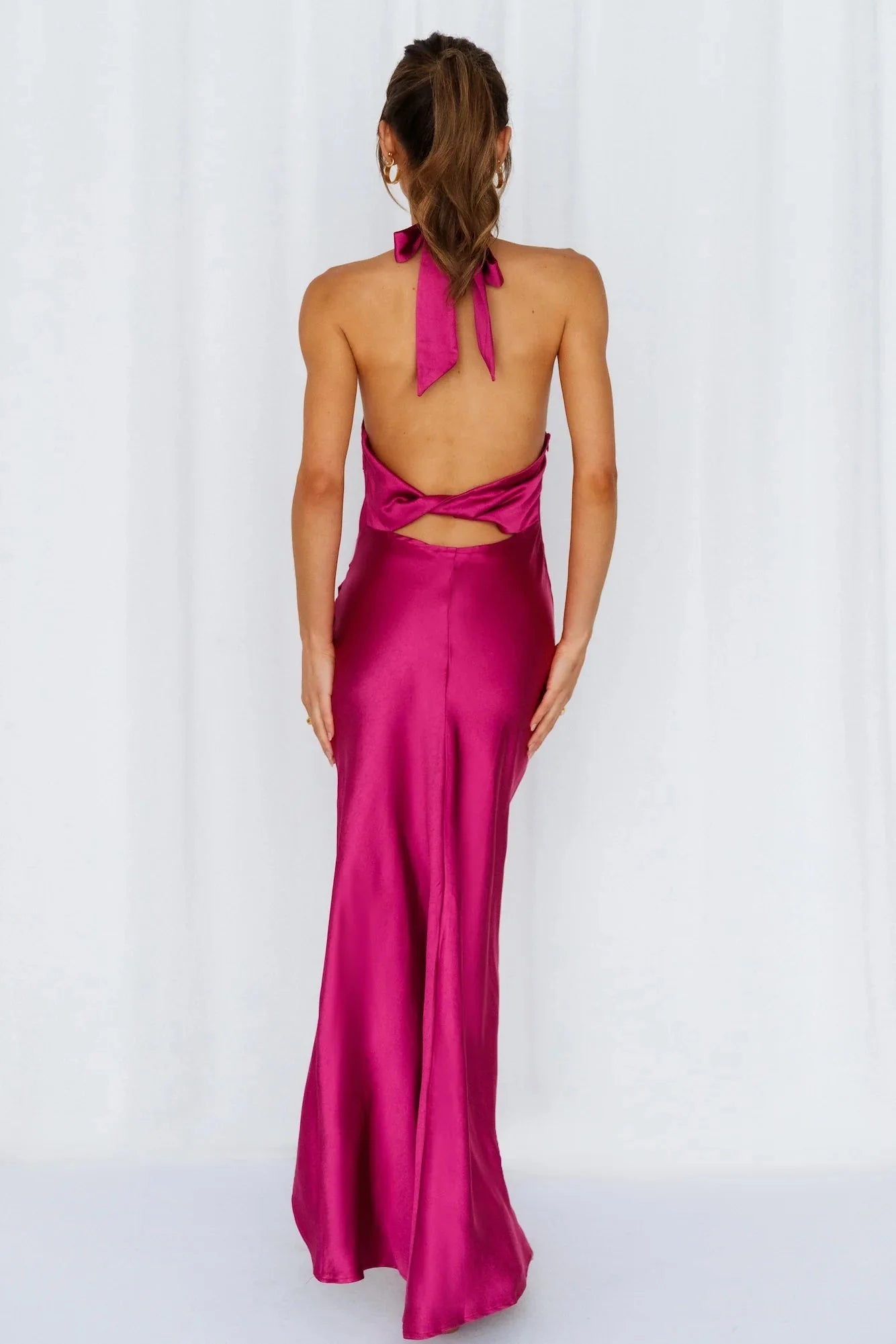 Light Minds Satin Midi Dress Fuchsia