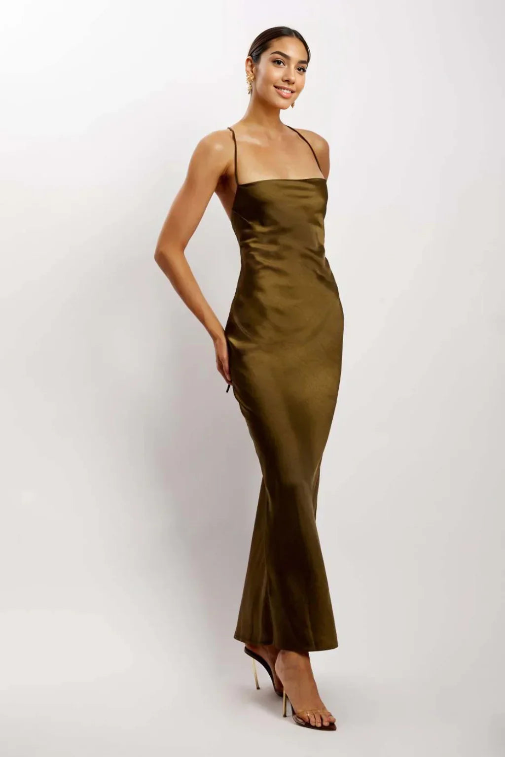 Sydney Straight Neck Slip Maxi Dress - Khaki