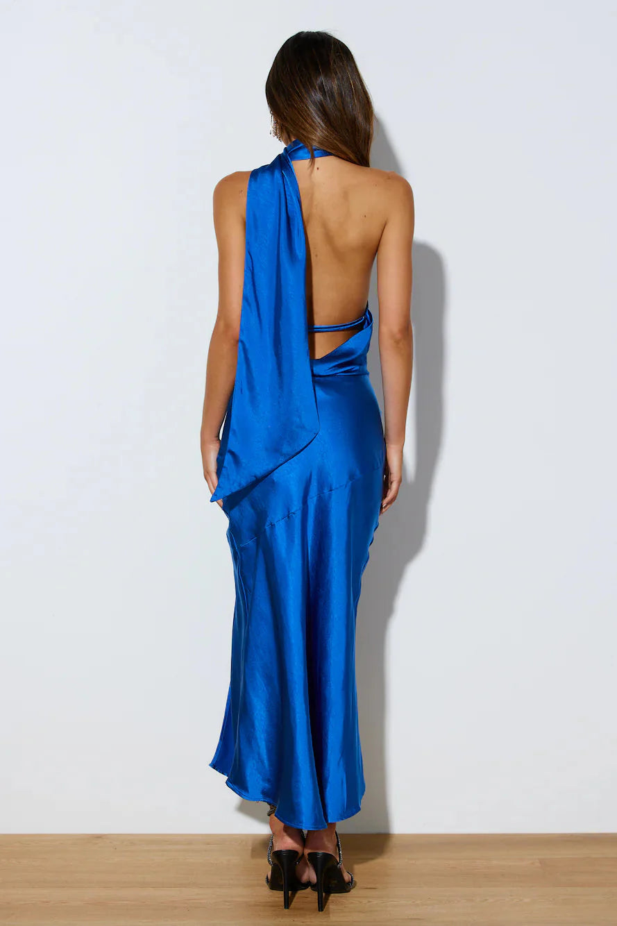 Athenian Satin Maxi Dress Cobalt Blue