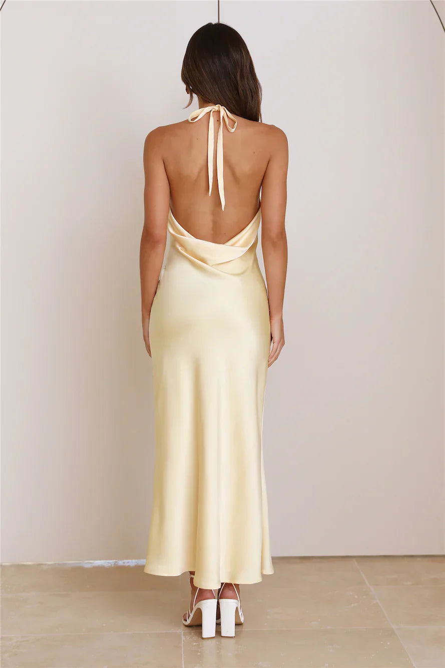 High Status Satin Maxi Dress Yellow