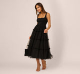 Sleeveless Midi Dress With Square Neck And Tiered Skirt In Black