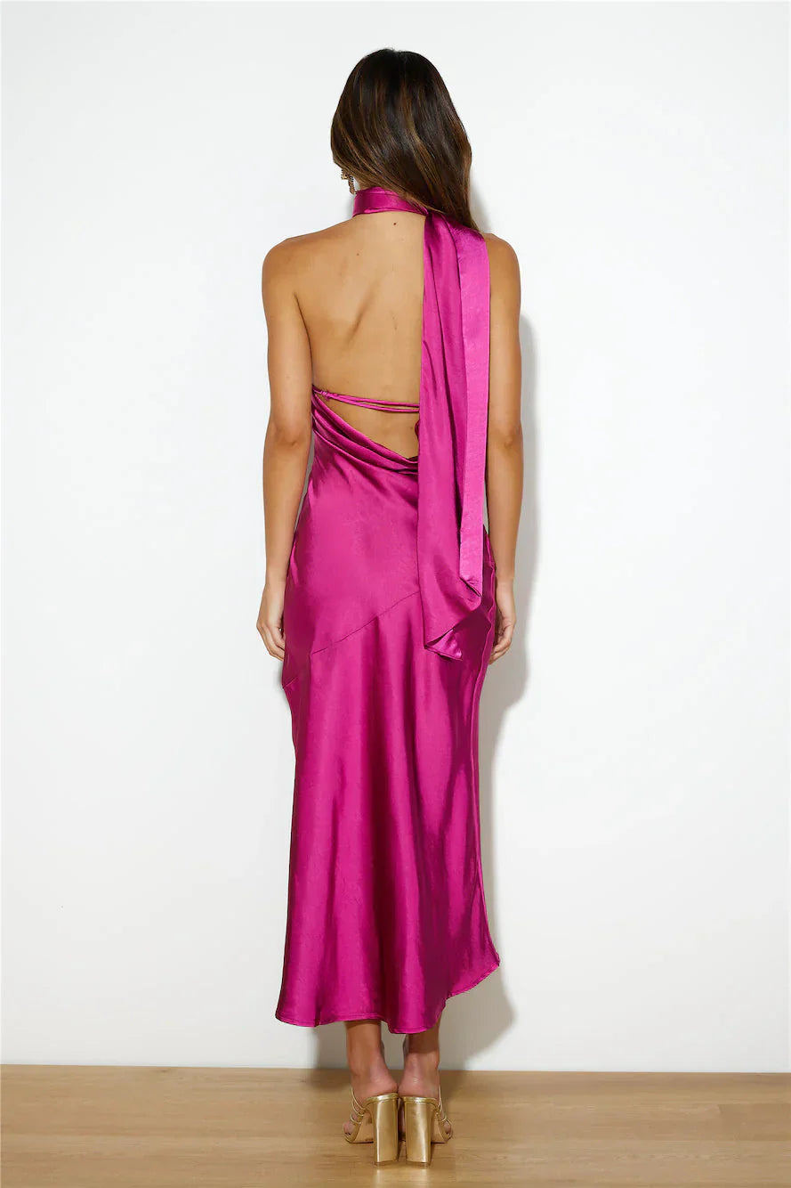 Athenian Satin Maxi Dress Fuchsia