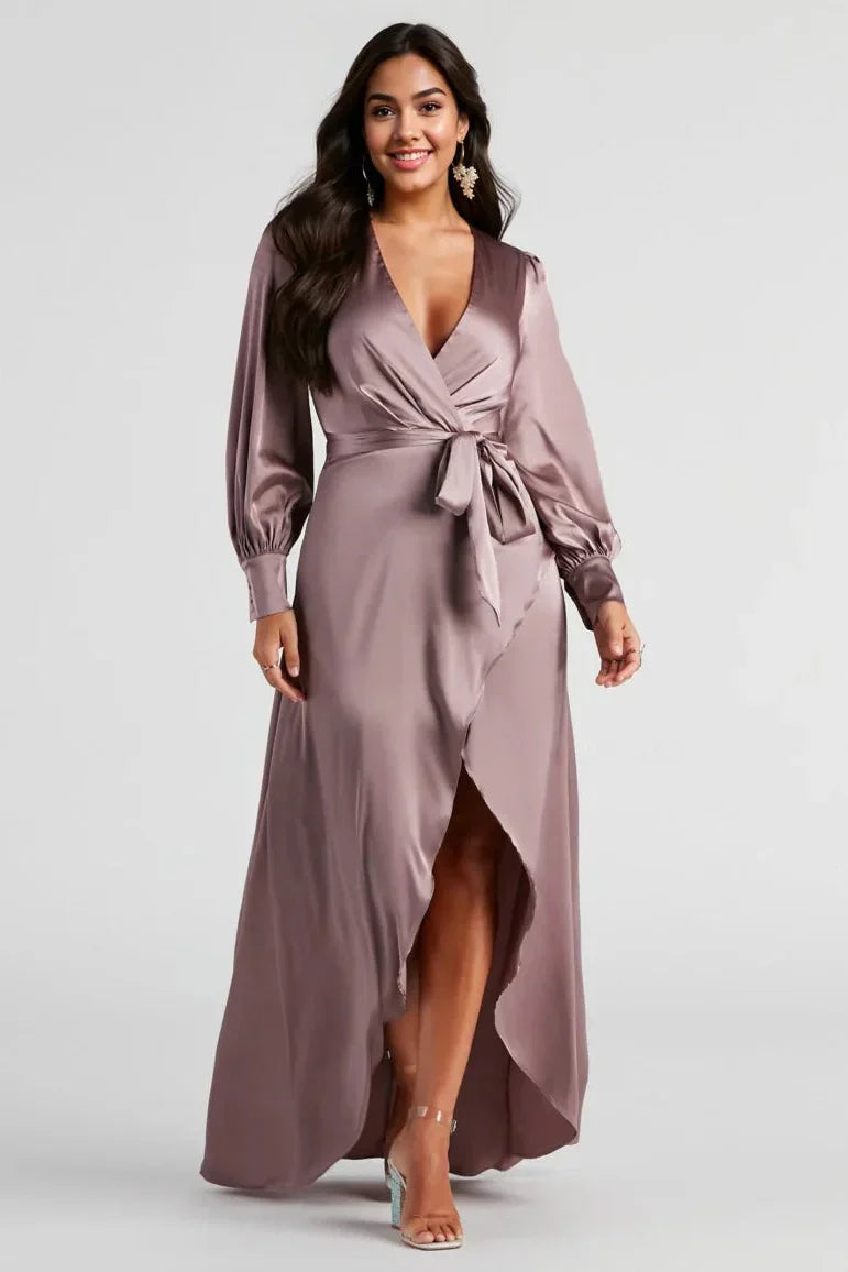 Kali Formal Satin Wrap Dress