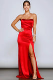 Gianna Strapless High-Slit Satin Dress