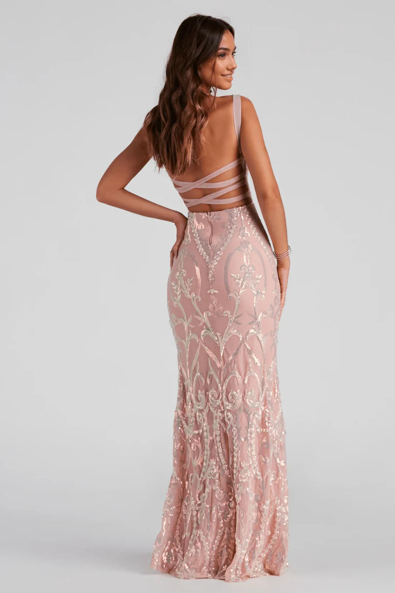 Catherine Formal Sequin X-Back Dress