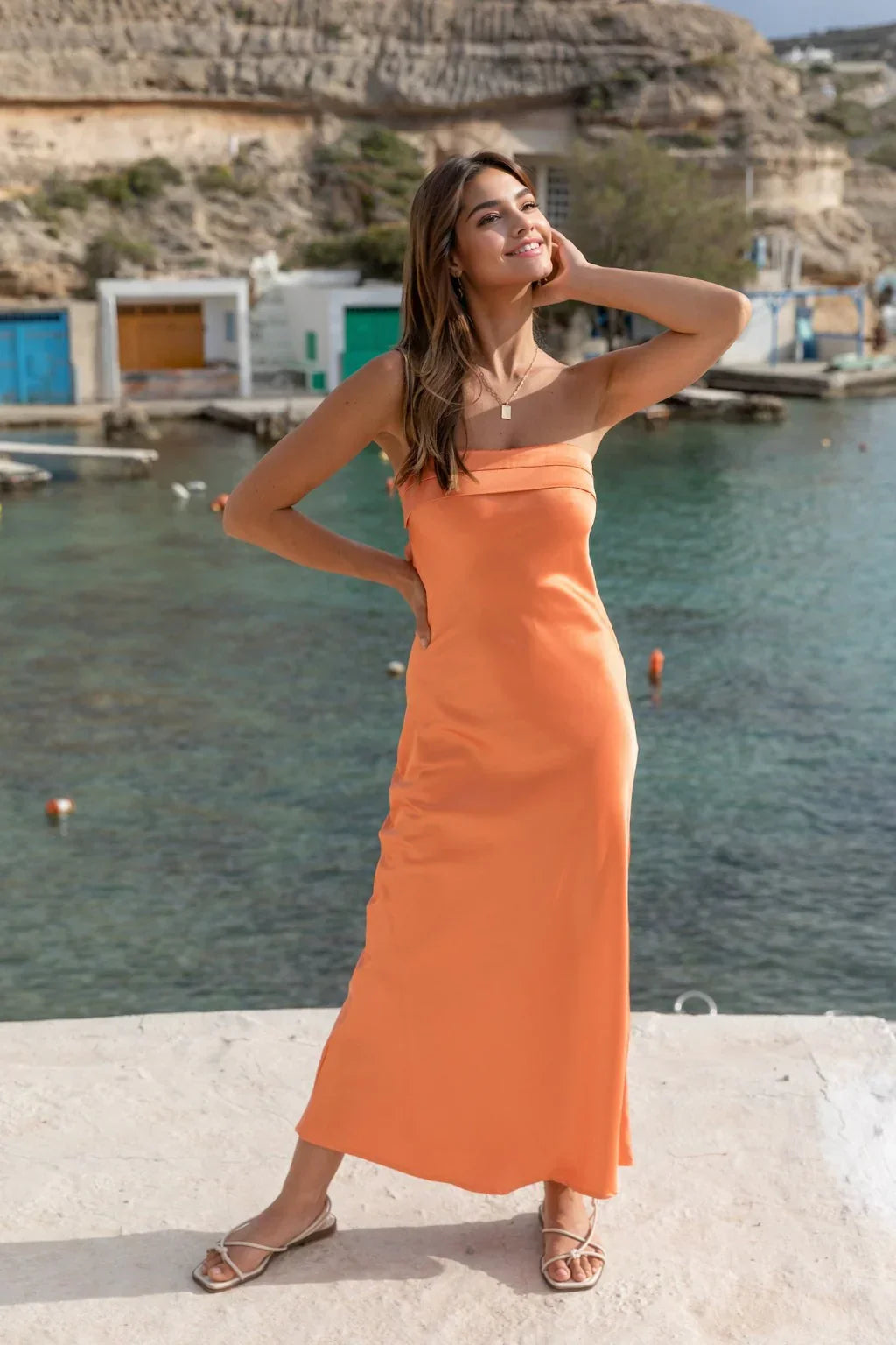 Gleam In Gold Maxi Dress Orange