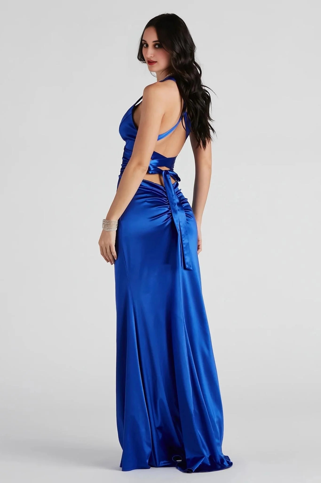 Sam Formal Satin Open Back Dress