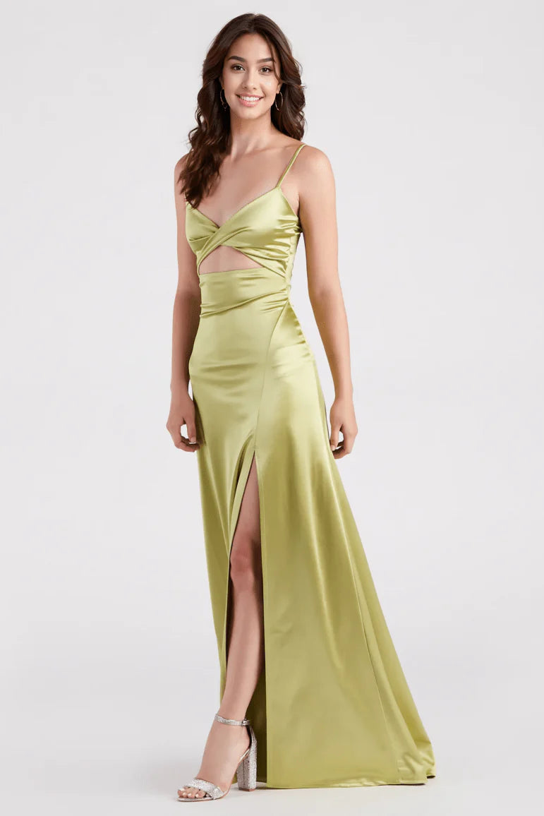 Maisy Cutout High Slit Satin Formal Dress