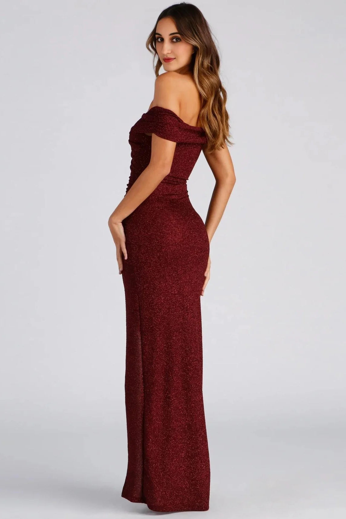 Bebe Formal Glitter Wrap Dress