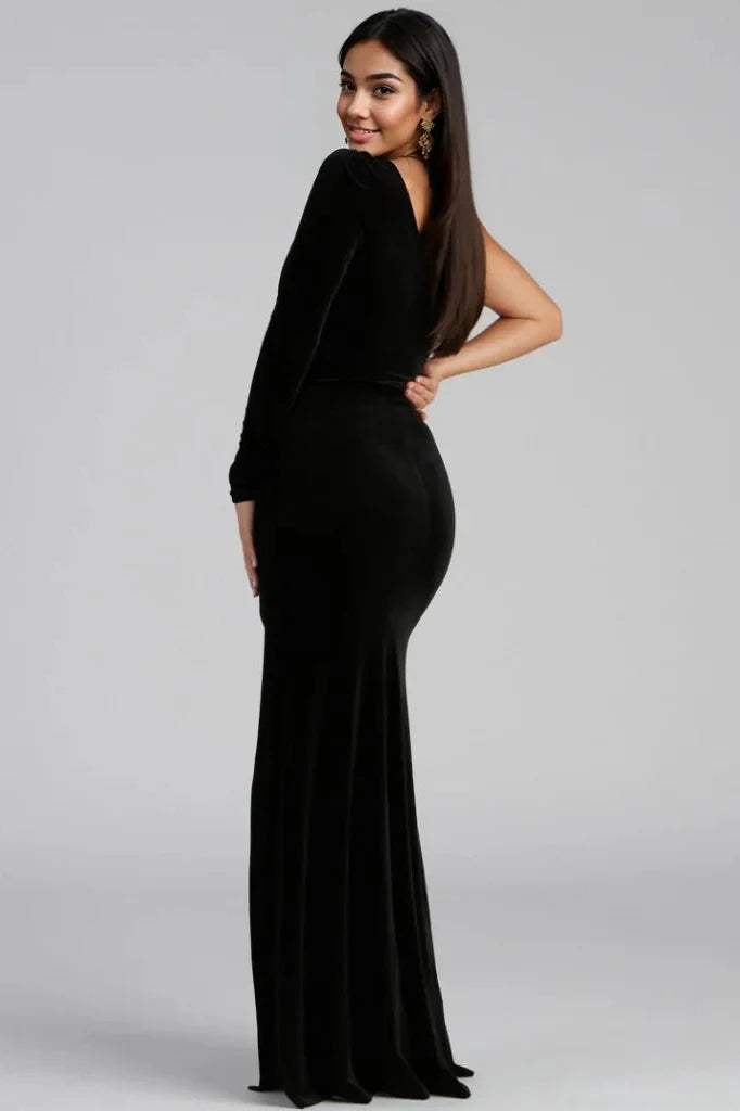 Cheyenne Formal One-Shoulder Velvet Dress