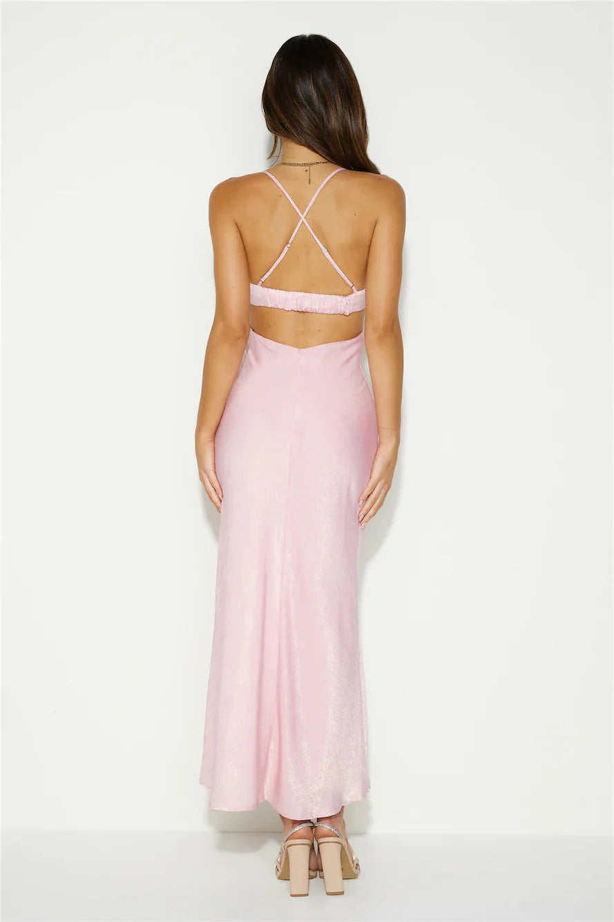 Magic In Her Vibe Satin Maxi Dress Pink