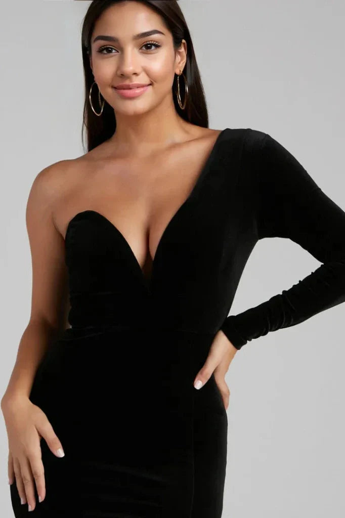 Cheyenne Formal One-Shoulder Velvet Dress