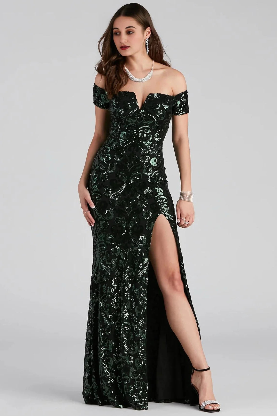 Carter Sequin Scroll A-Line Formal Dress