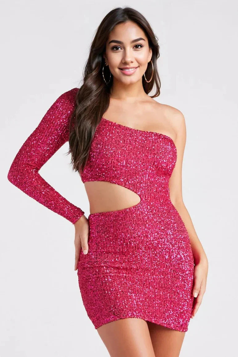 Sparkle Party Sequin One-Shoulder Mini Dress