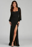 Front Slit Crepe Formal Dress