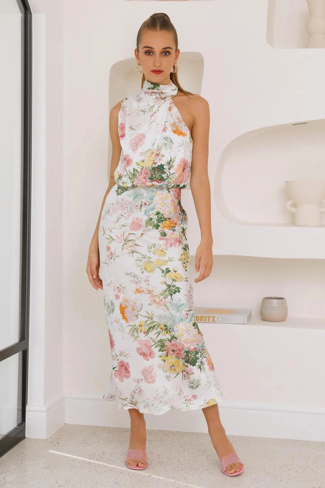 Switch Me Satin Maxi Dress Sage Floral