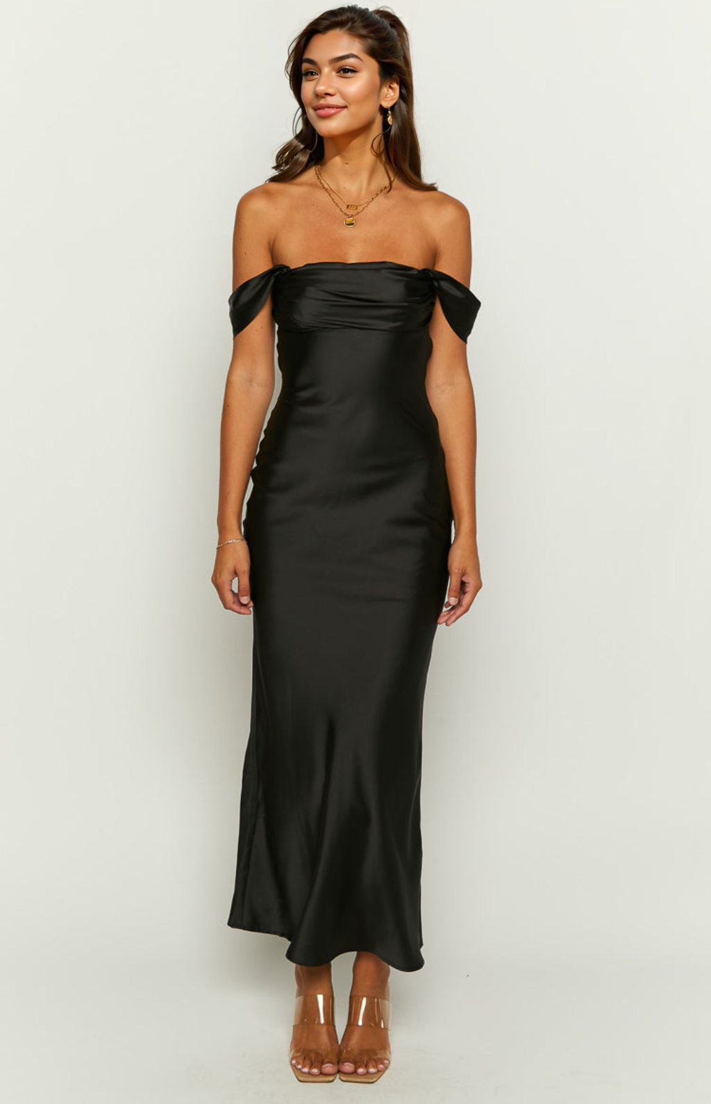 Ella Black Off Shoulder Formal Maxi Dress