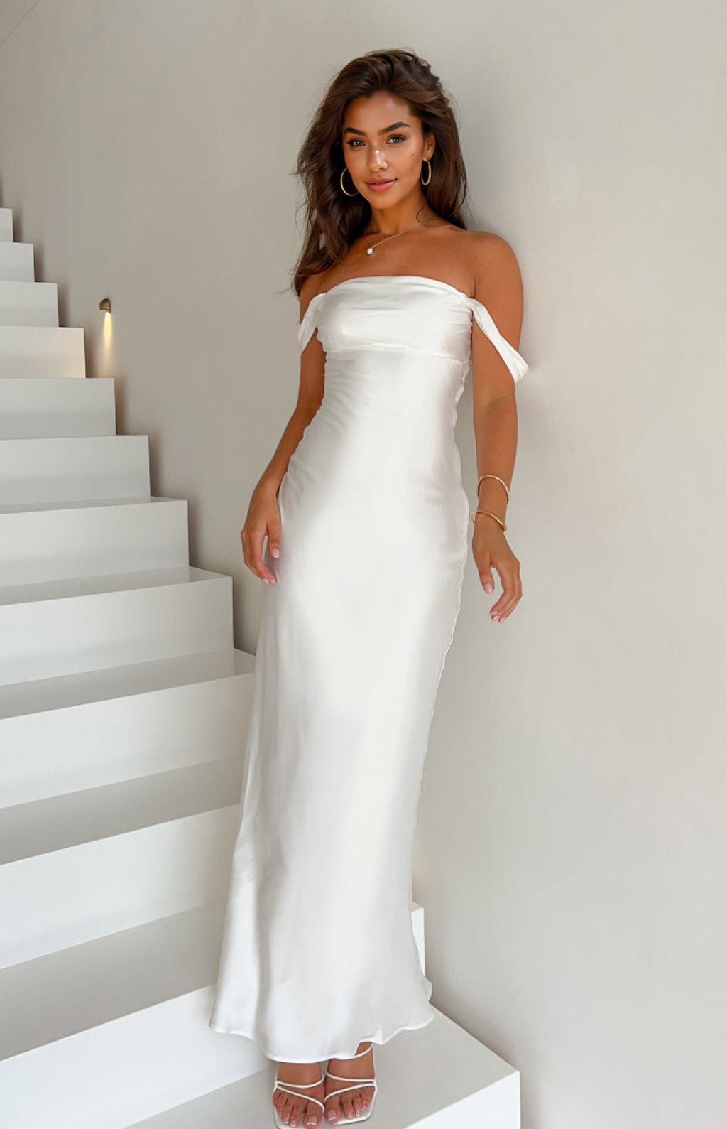 Ella White Off Shoulder Formal Maxi Dress