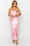 Inara Pink Floral Print Ruffle Maxi Dress