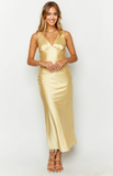 Verlaine Yellow Satin Maxi Dress